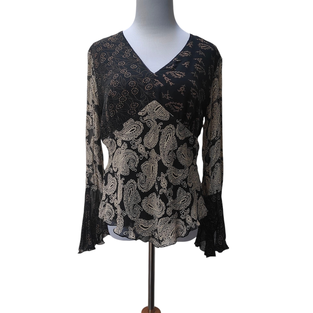 Silk Elegant Black and Gray Fitted Asymmetrical Blouse